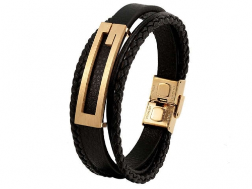BC Jewelry Wholesale Leather And Stainless Steel Bracelet Long About 210mm NO.#SJ111B259