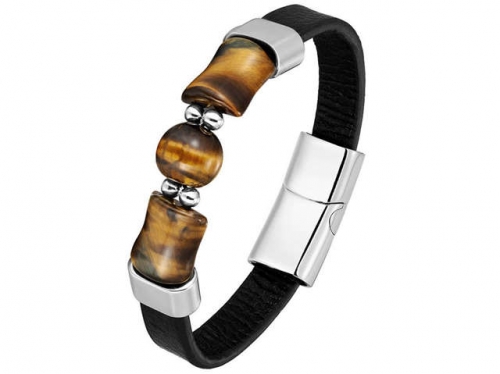 BC Jewelry Wholesale Leather And Stainless Steel Bracelet Long About 210mm NO.#SJ111B358