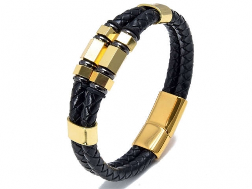 BC Jewelry Wholesale Leather And Stainless Steel Bracelet Long About 210mm NO.#SJ112B105