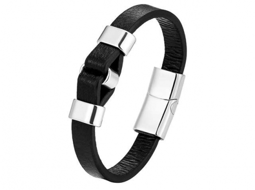 BC Jewelry Wholesale Leather And Stainless Steel Bracelet Long About 210mm NO.#SJ111B361