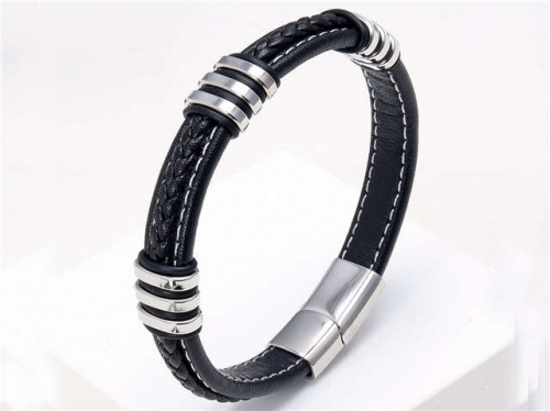 BC Jewelry Wholesale Leather And Stainless Steel Bracelet Long About 210mm NO.#SJ112B521