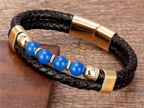 BC Jewelry Wholesale Leather And Stainless Steel Bracelet Long About 210mm NO.#SJ112B042