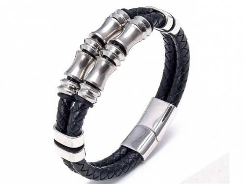 BC Jewelry Wholesale Leather And Stainless Steel Bracelet Long About 210mm NO.#SJ112B616