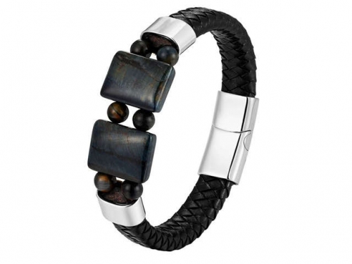 BC Jewelry Wholesale Leather And Stainless Steel Bracelet Long About 210mm NO.#SJ111B376