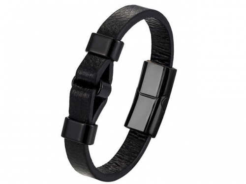 BC Jewelry Wholesale Leather And Stainless Steel Bracelet Long About 210mm NO.#SJ111B360