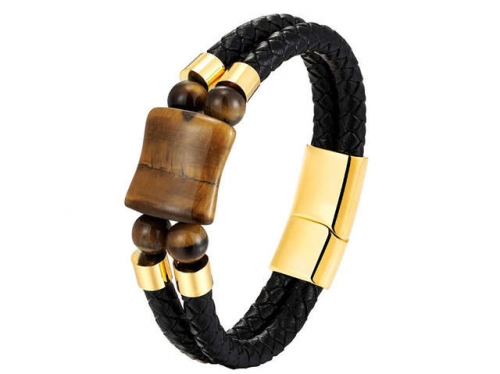 BC Jewelry Wholesale Leather And Stainless Steel Bracelet Long About 210mm NO.#SJ111B365