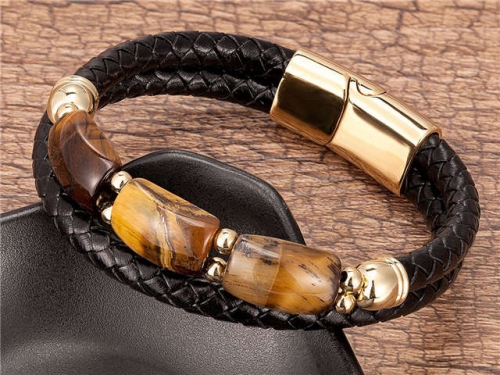 BC Jewelry Wholesale Leather And Stainless Steel Bracelet Long About 210mm NO.#SJ112B094