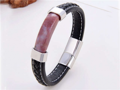 BC Jewelry Wholesale Leather And Stainless Steel Bracelet Long About 210mm NO.#SJ112B816