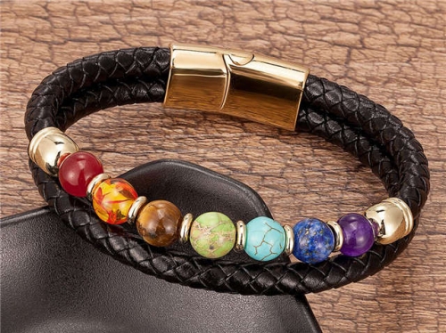 BC Jewelry Wholesale Leather And Stainless Steel Bracelet Long About 210mm NO.#SJ112B117