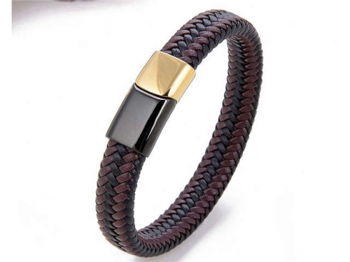 BC Jewelry Wholesale Leather And Stainless Steel Bracelet Long About 210mm NO.#SJ112B751