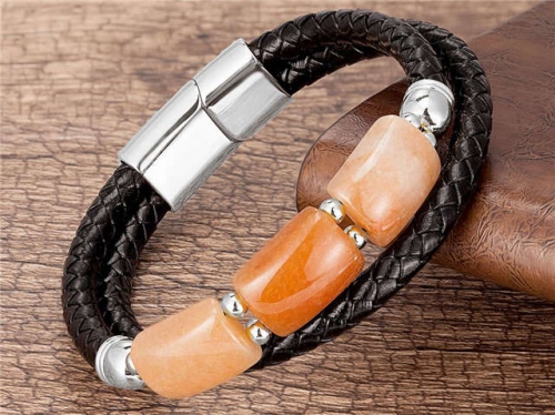 BC Jewelry Wholesale Leather And Stainless Steel Bracelet Long About 210mm NO.#SJ112B064
