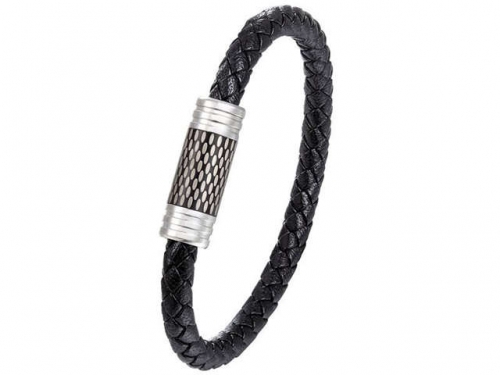 BC Jewelry Wholesale Leather And Stainless Steel Bracelet Long About 210mm NO.#SJ111B236