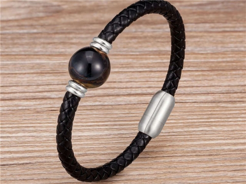 BC Jewelry Wholesale Leather And Stainless Steel Bracelet Long About 210mm NO.#SJ112B647