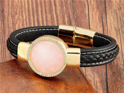 BC Jewelry Wholesale Leather And Stainless Steel Bracelet Long About 210mm NO.#SJ112B797