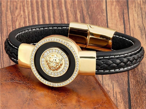 BC Jewelry Wholesale Leather And Stainless Steel Bracelet Long About 210mm NO.#SJ112B902