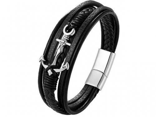 BC Jewelry Wholesale Leather And Stainless Steel Bracelet Long About 210mm NO.#SJ111B080