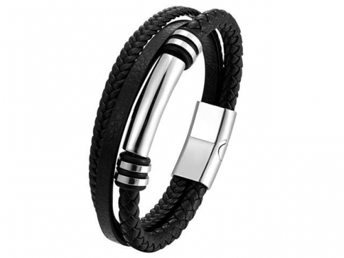 BC Jewelry Wholesale Leather And Stainless Steel Bracelet Long About 210mm NO.#SJ111B296