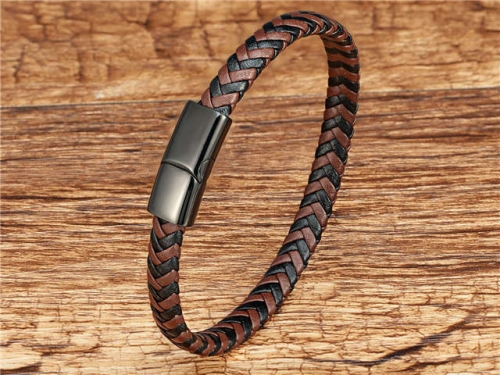 BC Jewelry Wholesale Leather And Stainless Steel Bracelet Long About 210mm NO.#SJ112B238