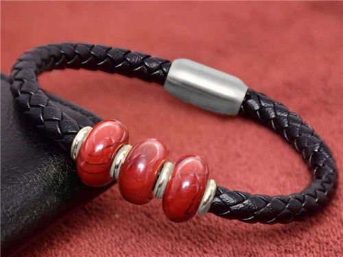 BC Jewelry Wholesale Leather And Stainless Steel Bracelet Long About 210mm NO.#SJ112B743