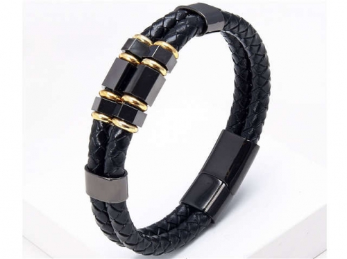 BC Jewelry Wholesale Leather And Stainless Steel Bracelet Long About 210mm NO.#SJ112B103