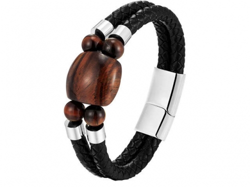 BC Jewelry Wholesale Leather And Stainless Steel Bracelet Long About 210mm NO.#SJ111B393