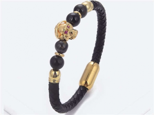 BC Jewelry Wholesale Leather And Stainless Steel Bracelet Long About 210mm NO.#SJ112B505