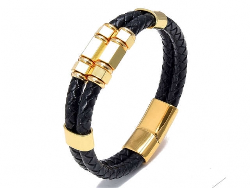 BC Jewelry Wholesale Leather And Stainless Steel Bracelet Long About 210mm NO.#SJ112B104