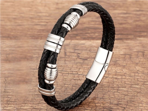 BC Jewelry Wholesale Leather And Stainless Steel Bracelet Long About 210mm NO.#SJ112B082