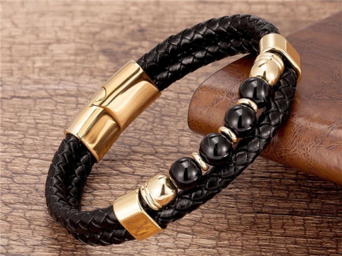 BC Jewelry Wholesale Leather And Stainless Steel Bracelet Long About 210mm NO.#SJ112B041