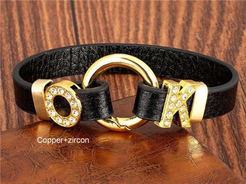 BC Jewelry Wholesale Leather And Stainless Steel Bracelet Long About 210mm NO.#SJ112B532