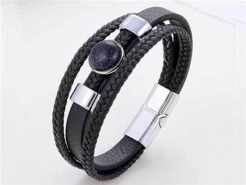 BC Jewelry Wholesale Leather And Stainless Steel Bracelet Long About 210mm NO.#SJ112B315