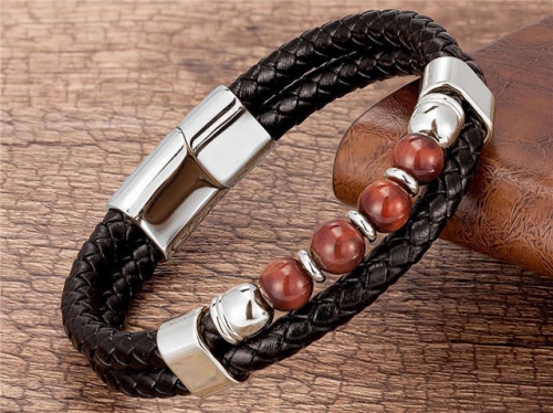 BC Jewelry Wholesale Leather And Stainless Steel Bracelet Long About 210mm NO.#SJ112B055