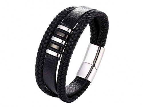 BC Jewelry Wholesale Leather And Stainless Steel Bracelet Long About 210mm NO.#SJ111B251
