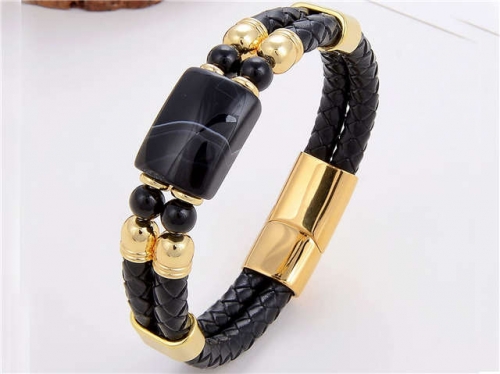 BC Jewelry Wholesale Leather And Stainless Steel Bracelet Long About 210mm NO.#SJ112B652