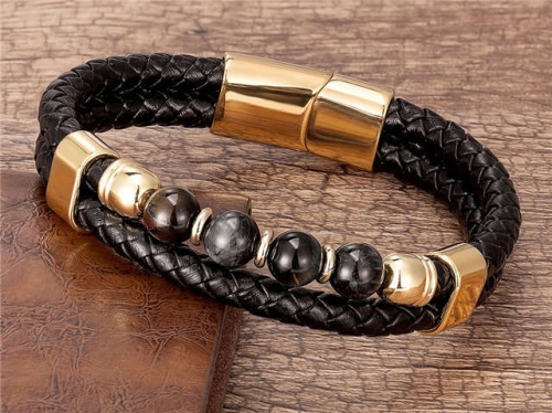 BC Jewelry Wholesale Leather And Stainless Steel Bracelet Long About 210mm NO.#SJ112B043