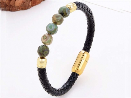 BC Jewelry Wholesale Leather And Stainless Steel Bracelet Long About 210mm NO.#SJ112B603