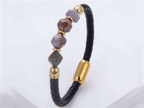 BC Jewelry Wholesale Leather And Stainless Steel Bracelet Long About 210mm NO.#SJ112B530