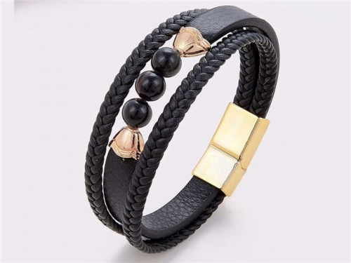 BC Jewelry Wholesale Leather And Stainless Steel Bracelet Long About 210mm NO.#SJ112B399