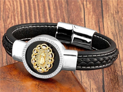 BC Jewelry Wholesale Leather And Stainless Steel Bracelet Long About 210mm NO.#SJ112B786