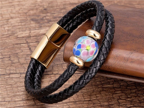 BC Jewelry Wholesale Leather And Stainless Steel Bracelet Long About 210mm NO.#SJ112B842