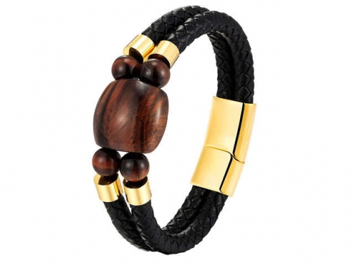 BC Jewelry Wholesale Leather And Stainless Steel Bracelet Long About 210mm NO.#SJ111B394