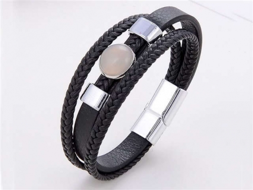 BC Jewelry Wholesale Leather And Stainless Steel Bracelet Long About 210mm NO.#SJ112B316