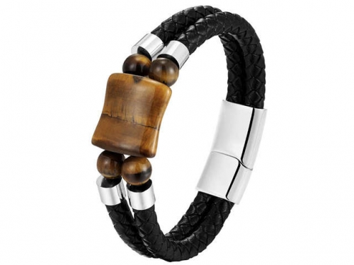 BC Jewelry Wholesale Leather And Stainless Steel Bracelet Long About 210mm NO.#SJ111B364