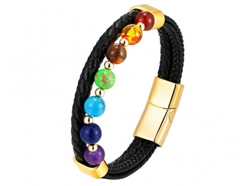 BC Jewelry Wholesale Leather And Stainless Steel Bracelet Long About 210mm NO.#SJ111B407