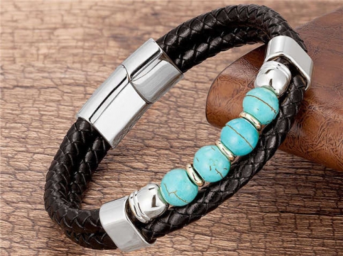 BC Jewelry Wholesale Leather And Stainless Steel Bracelet Long About 210mm NO.#SJ112B056