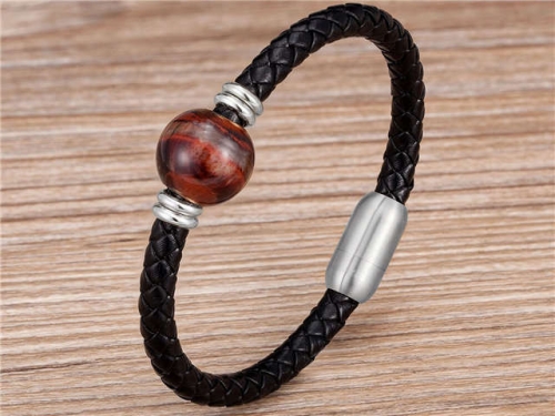 BC Jewelry Wholesale Leather And Stainless Steel Bracelet Long About 210mm NO.#SJ112B645