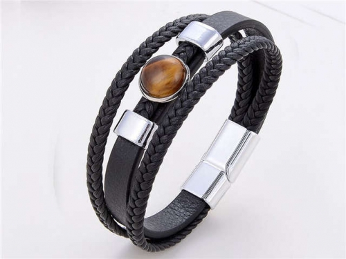 BC Jewelry Wholesale Leather And Stainless Steel Bracelet Long About 210mm NO.#SJ112B319