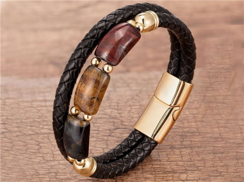 BC Jewelry Wholesale Leather And Stainless Steel Bracelet Long About 210mm NO.#SJ112B095