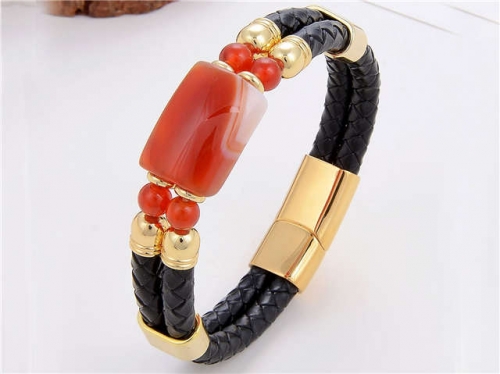 BC Jewelry Wholesale Leather And Stainless Steel Bracelet Long About 210mm NO.#SJ112B650