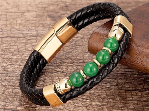 BC Jewelry Wholesale Leather And Stainless Steel Bracelet Long About 210mm NO.#SJ112B040